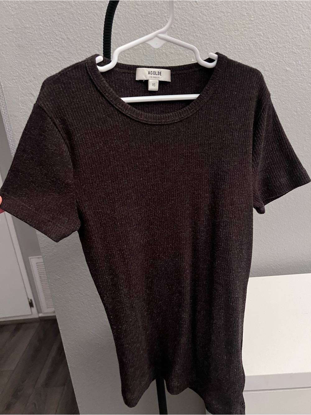 Agolde Black Ribbed Crewneck Tee